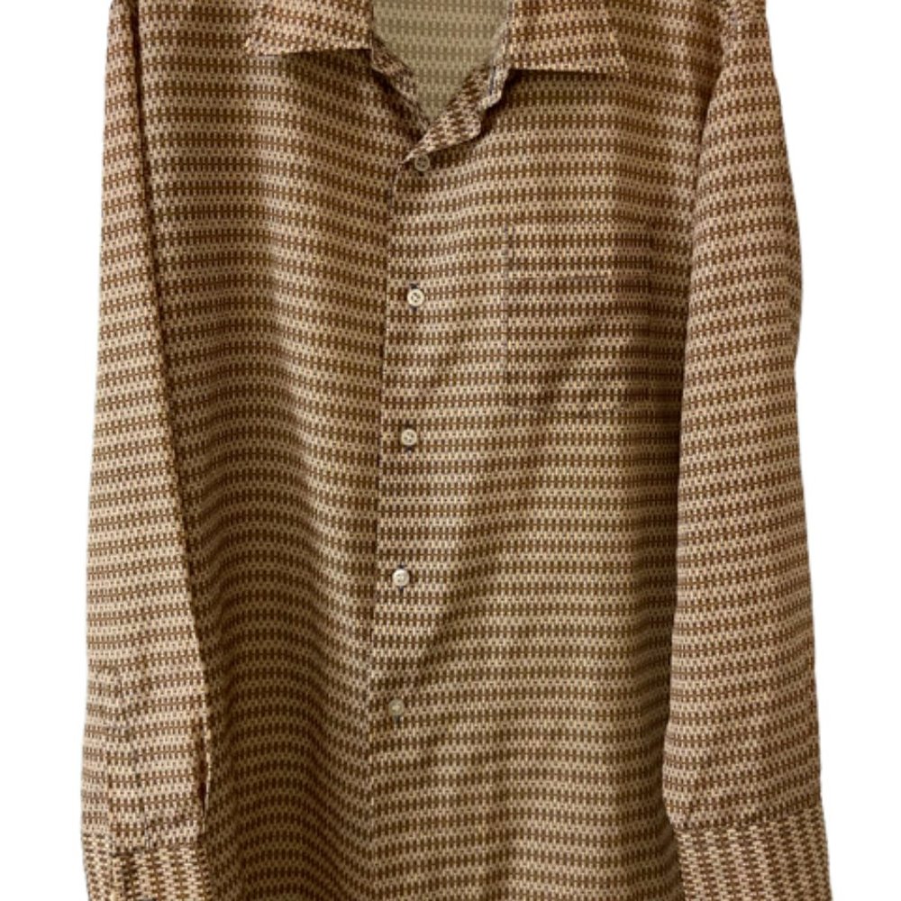 Cool Vintage Mustang 1970's Brown Patterned Button Up Shirt - Size Neck 16